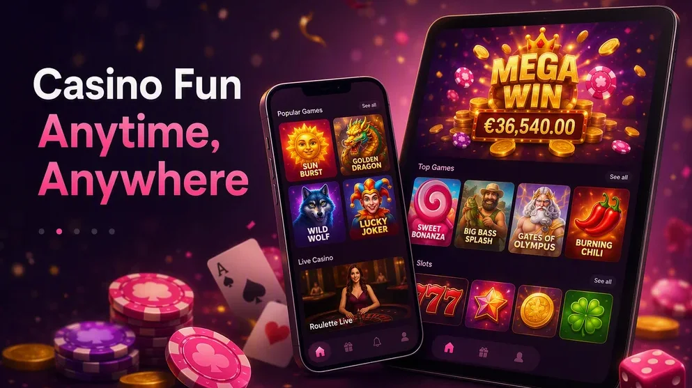 Smartphone and tablet showing casino app